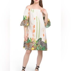 𝐂𝐢𝐯𝐢𝐜𝐨 𝟓𝟏 - Made in Italy, Tropical 🌴 Safari Off The Shoulder Dress, NWT